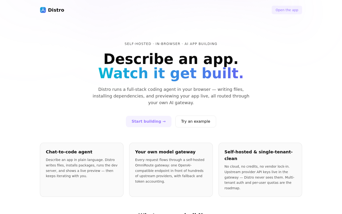 Distro landing page