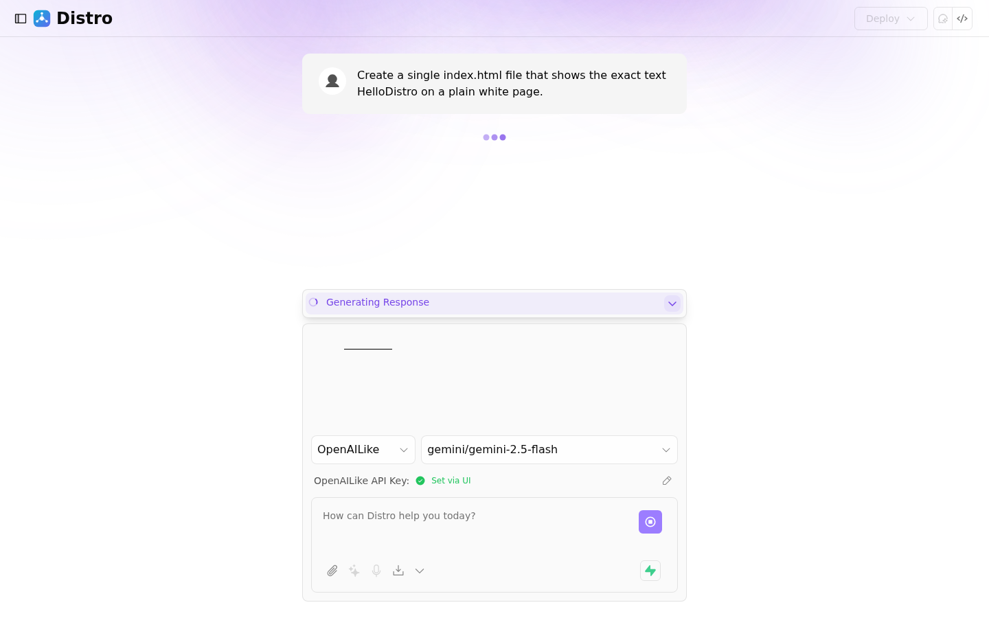 Distro workspace with generated files